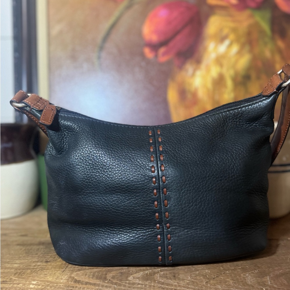 Fossil Black Leather Hobo Bag with Brown Accents #75802 - Picture 3 of 13